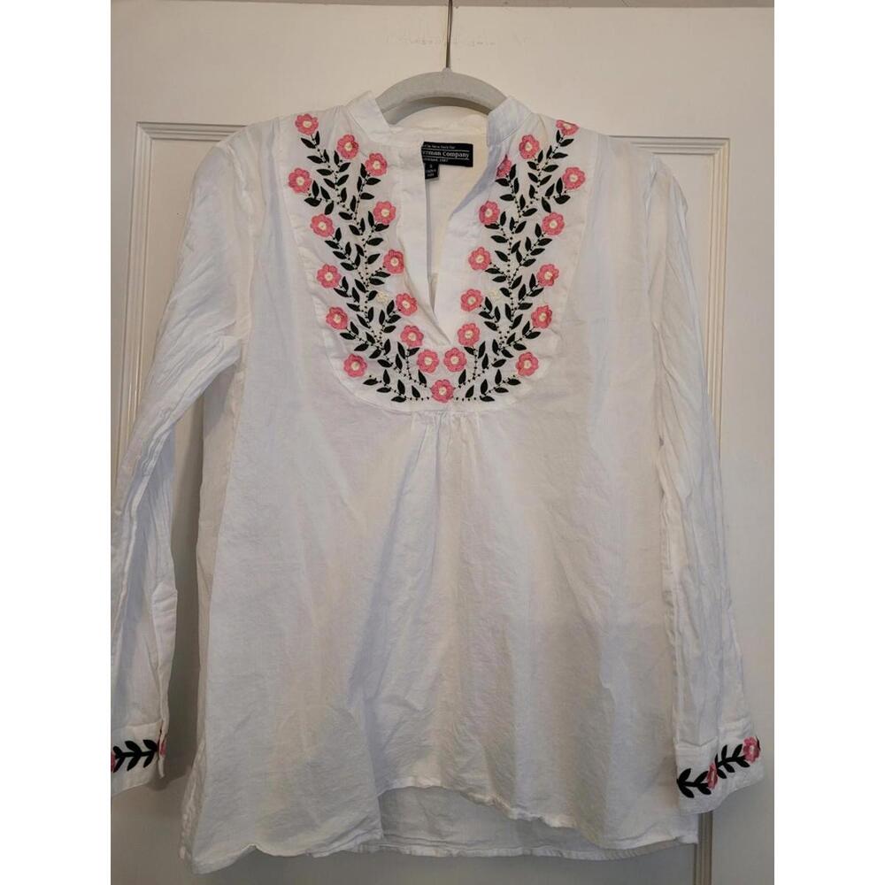 J PETERMAN EMBROIDERED FLORAL COTTON BLOUSE